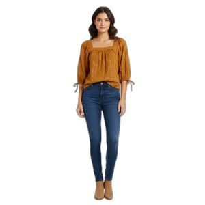 LC Lauren Conrad Puff Sleeve Blouse Gold Stripe S